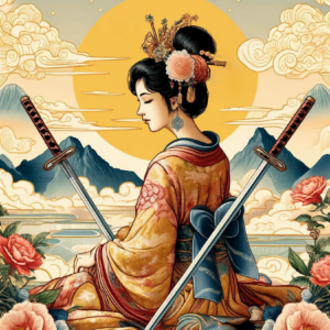 Two of Swords card from the "Neo Ukiyo-e" Tarot Deck