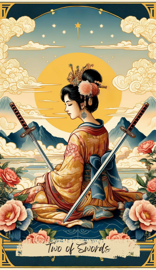 Two of Swords card from the "Neo Ukiyo-e" Tarot Deck